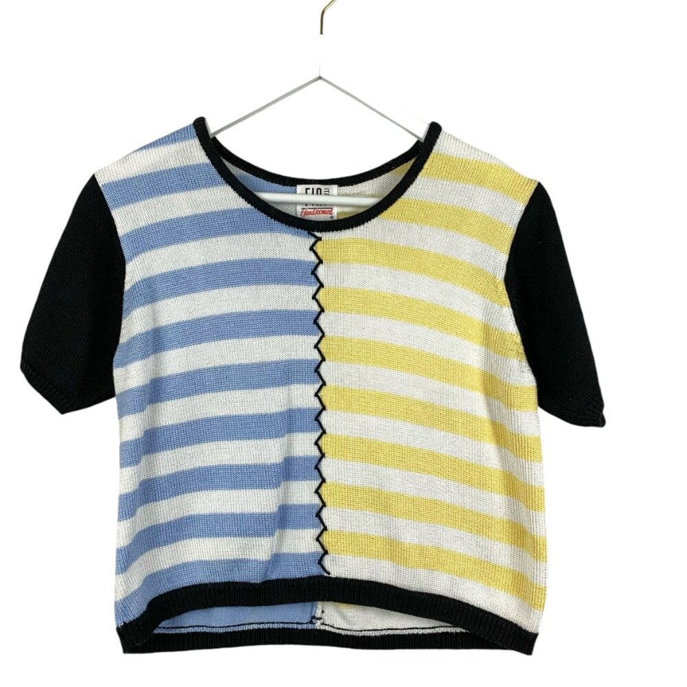 Vintage Via Italia Sweater Womens Medium Short Sleeve Cropped Striped Hand Comb